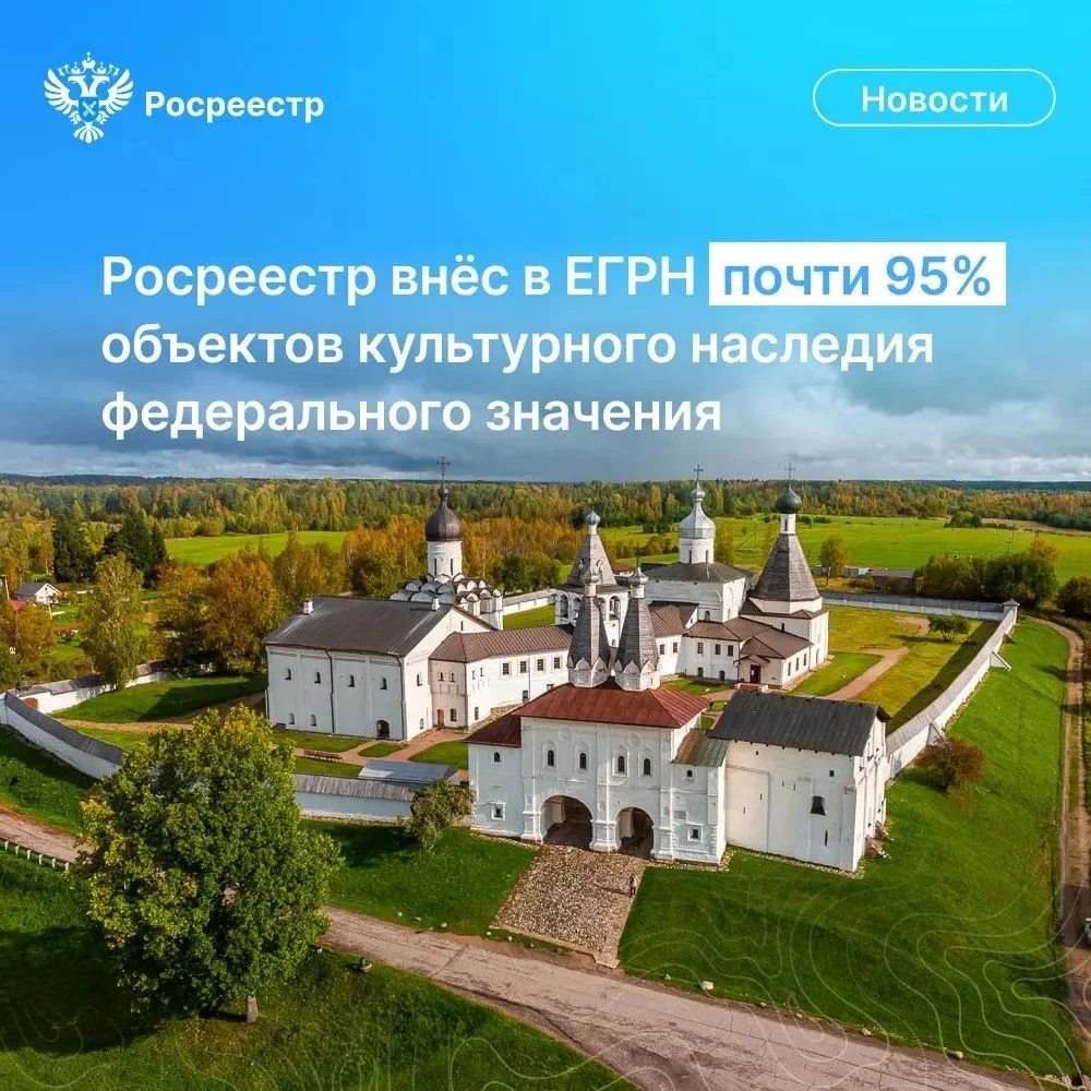 Росреестр наполнил ЕГРН данными о 62 тысячах объектов культурного наследия